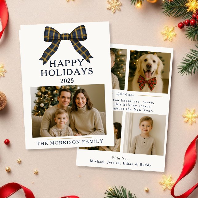 Karierte Bow Weihnachts-Foto Weihnachtskarte Einladung (Von Creator hochgeladen)