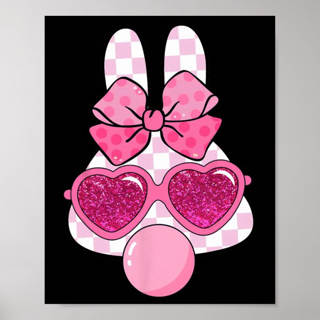 Karierte Bunny bläst Kaugummi Ostern Coquette Poster (Vorne)