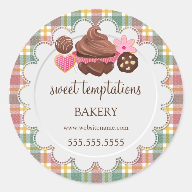 Karierte Cupcake Cake Pops Cookie Packung Runder Aufkleber (Vorderseite)
