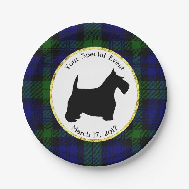 Karierte der Schwarzweiss-Scottie personifizieren Pappteller (Vorderseite)