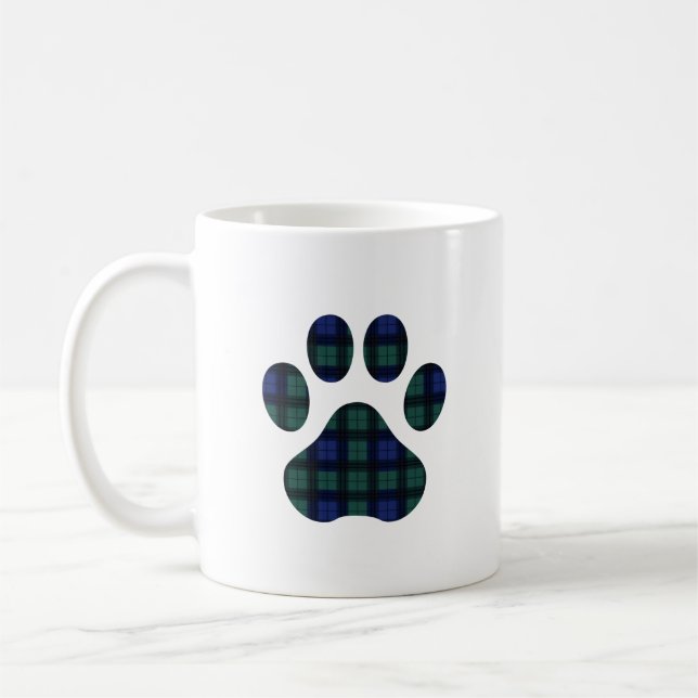 Karierte Dog Paw Print Tasse aus blauem und grünem (Links)