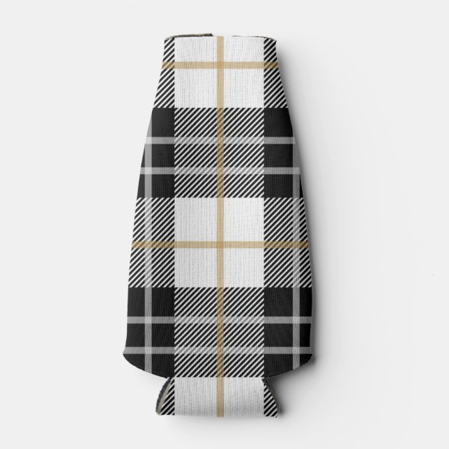 Karierte Dose in Schwarz und Weiß Flaschenkühler (Vorderseite)