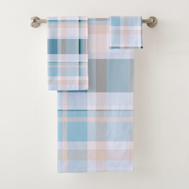 Karierte Fall Shades Blues, Grau, Blush Badhandtuch Set (Insitu)