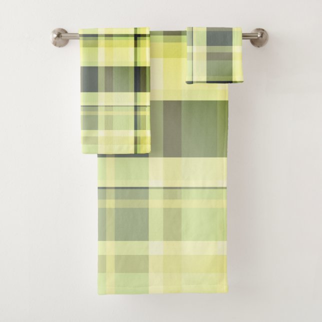 Karierte Fall Shades Grüntöne, grau, Buttercreme Badhandtuch Set (Insitu)
