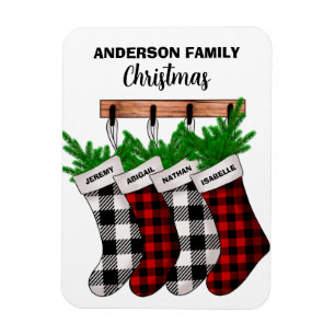 Karierte Familie von 4 Personalisierten Weihnachte Magnet