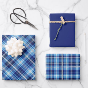 Karierte Farbtöne von Blau und Weiß Geschenkpapier Set