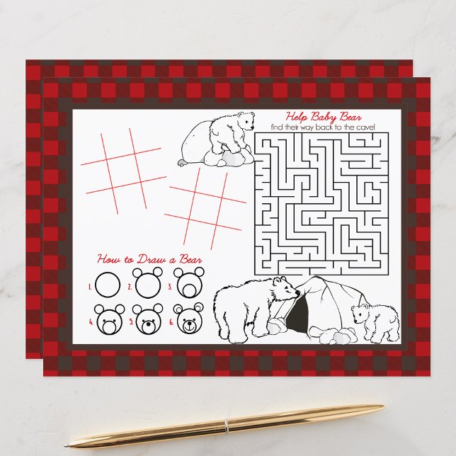 Karierte Flannel Bären Kids Activity Sheet Tischse (Von Creator hochgeladen)
