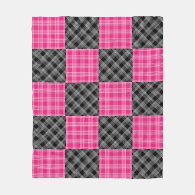 Karierte Fleece-Blankette in Schwarz und Rosa Fleecedecke (Vorderseite)