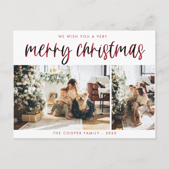 Karierte Foto Postkarte | Moderne Weihnachten (Vorderseite)