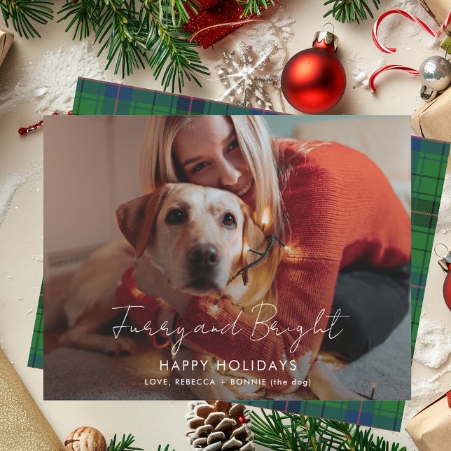 Karierte Furcht und Helle Foto Tartan Weihnachten (Plaid Furry and Bright Photo Tartan Christmas Holiday Card)