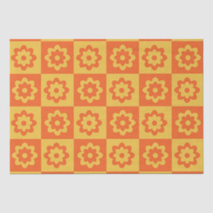 Karierte Gelbe Orange Retro Blumen Seidenpapier