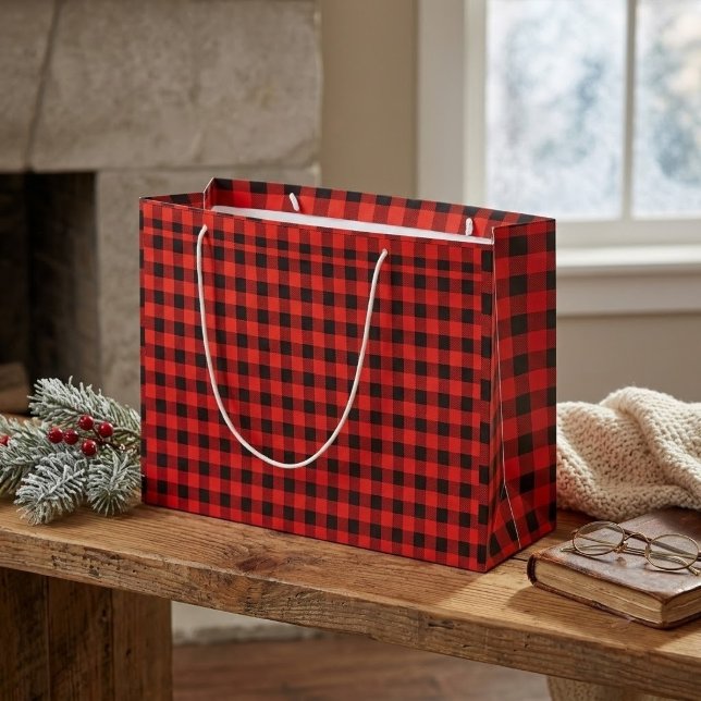 Karierte Geschenktasche mit klassischem Schwarz un Große Geschenktüte (Red Plaid GiftBags)