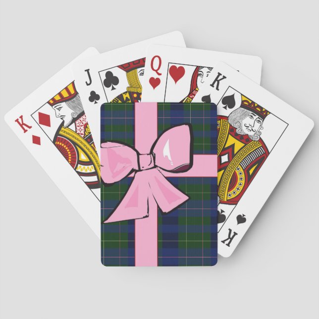 Karierte Geschenkverpackung mit rosa Schleife Spie Spielkarten (Rückseite)