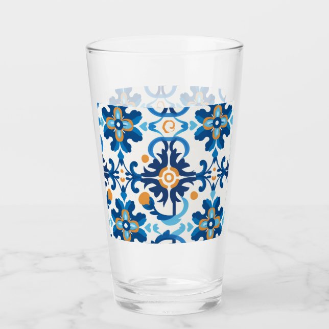 Karierte Glasflasche mit blauem und braunem Karo Glas (Vorderseite)