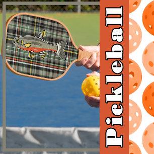 Karierte graue gelbe Schwarz-weiße Forelle Pickleball Schläger