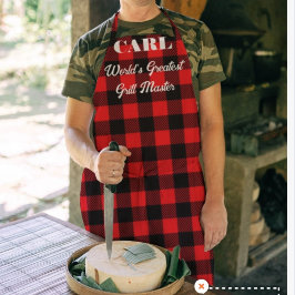 Karierte GRILLEN Schürze für Männer in Rot und Sch