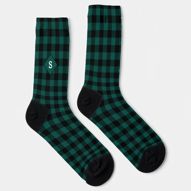 Karierte grüne und weiße Socken mit Anfangsmonogra (Rechts)