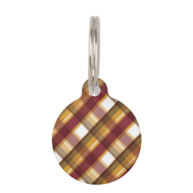 Karierte Herbstfarben-Muster und Infos für Begleit Haustiermarke (Vorderseite)