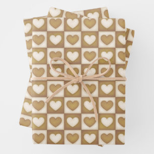 Karierte Herzen in Blondcreme Geschenkpapier Set