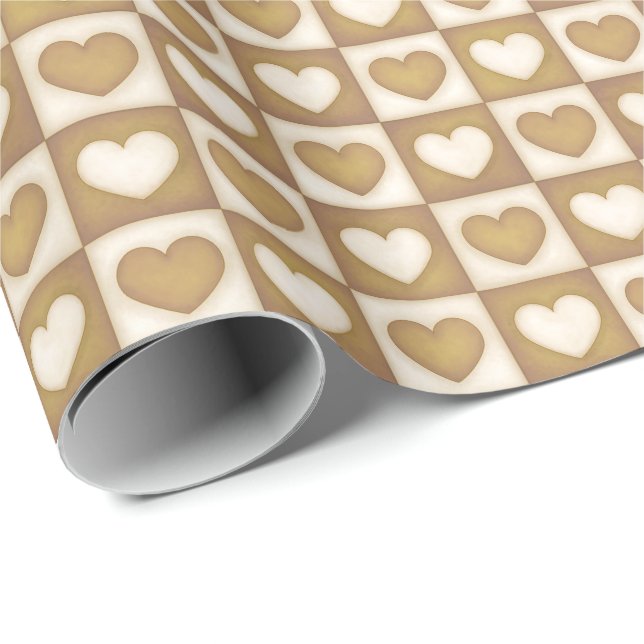 Karierte Herzen in blonder Creme Geschenkpapier (Rolleneckpunkt)
