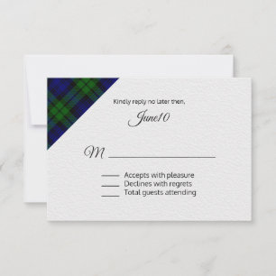 Karierte Hochzeitsszenierung von Black Watch RSVP Karte