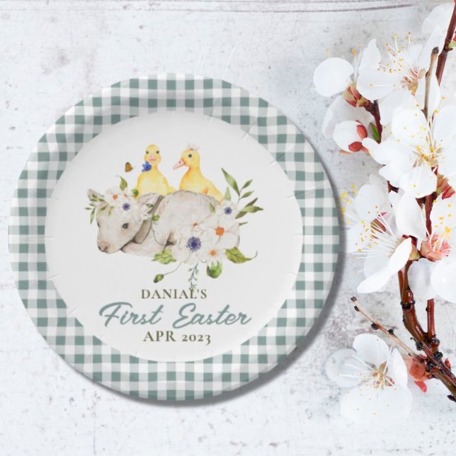 Karierte Küken Kleines Lamm mein erstes Ostern Pappteller (Von Creator hochgeladen)