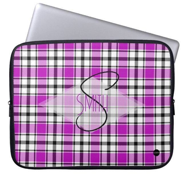 Karierte Laptop-Abdeckung mit violett-rosa, schwar Laptopschutzhülle (Vorderseite)