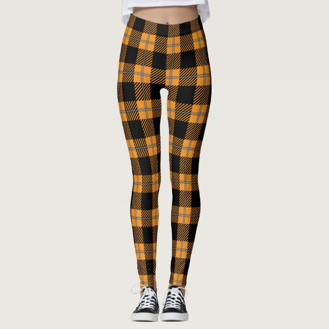 karierte Leggings aus Schwarz und Orange (Vorderseite)
