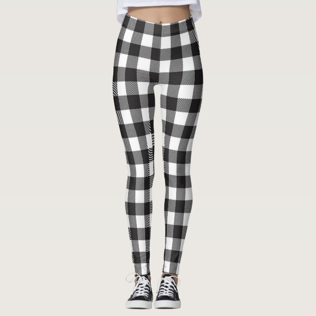 Karierte Leggings in Schwarz-Weiß-Buffalo (Vorderseite)