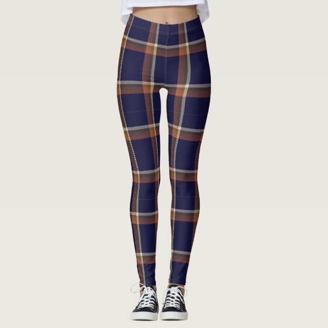 Karierte Leggings von Navy und Auburn Orange (Vorderseite)