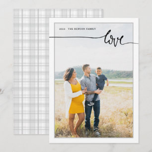Karierte LIEBE Minimale Skripte Gray Vertical Holi Feiertagskarte