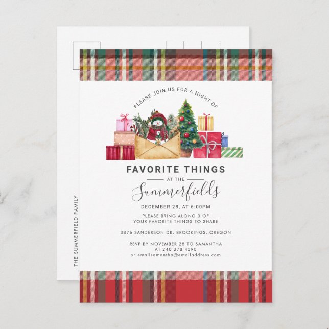 Karierte Lieblingssendungen Rustikale Weihnachtsfe Einladungspostkarte (Vorne/Hinten)