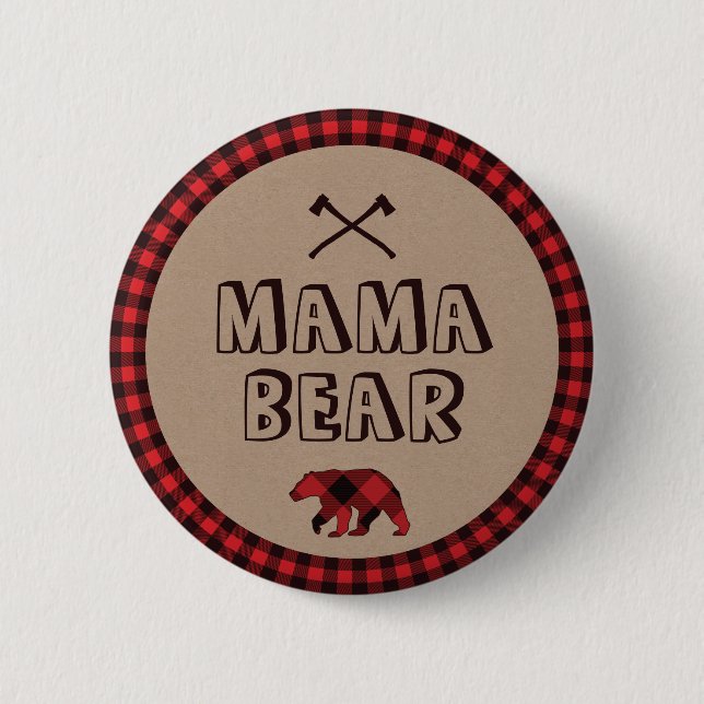 Karierte Lumberjack Mama Bear Birthday Baby Dusche Button (Vorderseite)