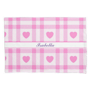 Karierte moderne rosa Herzenskollektion Kissenbezug