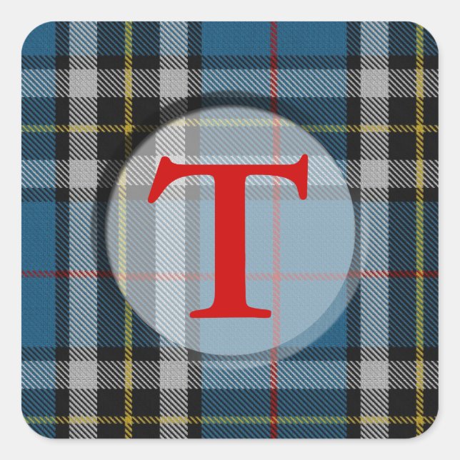 Karierte Monogramm/Foto-Rahmen Quadratischer Aufkleber (Vorderseite)