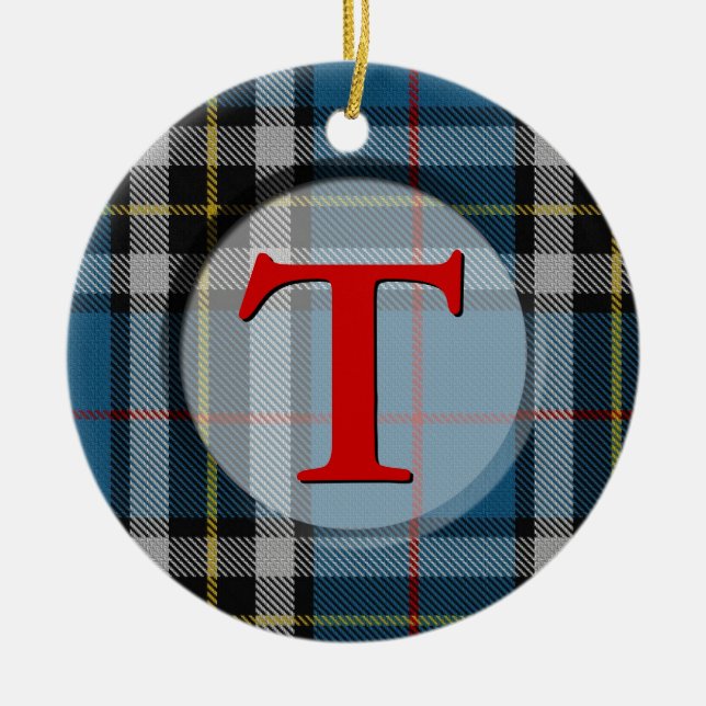 Karierte Monogramm-/Foto-Verzierung Keramik Ornament (Vorne)