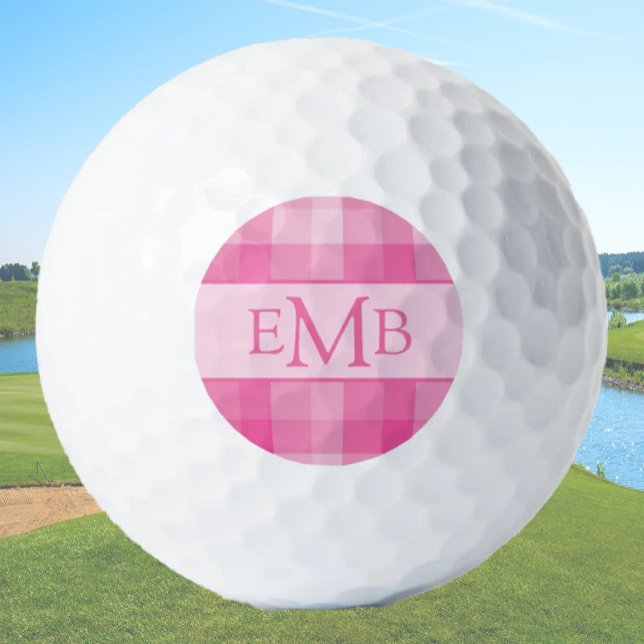 Karierte Monogramm-Initialen in hellrosa Golfball (Von Creator hochgeladen)