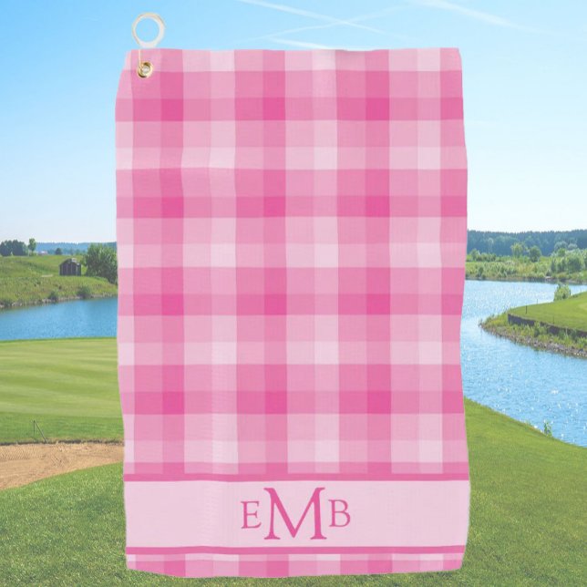 Karierte Monogramm-Initialen in hellrosa Golfhandtuch (Von Creator hochgeladen)