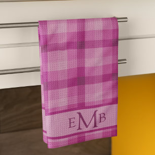 Karierte Monogramm-Initialen in Rosa Geschirrtuch