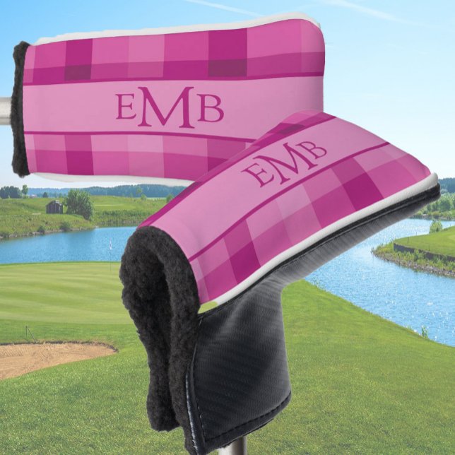 Karierte Monogramm-Initialen in Rosa Golf Headcover (Von Creator hochgeladen)