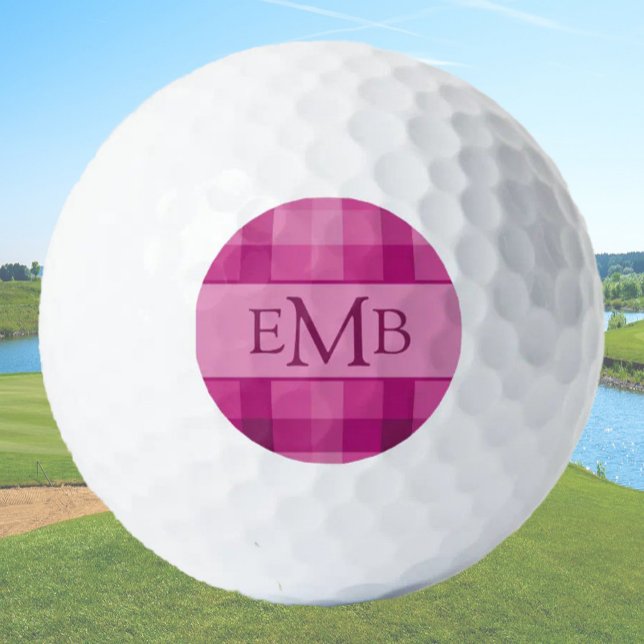 Karierte Monogramm-Initialen in Rosa Golfball (Von Creator hochgeladen)