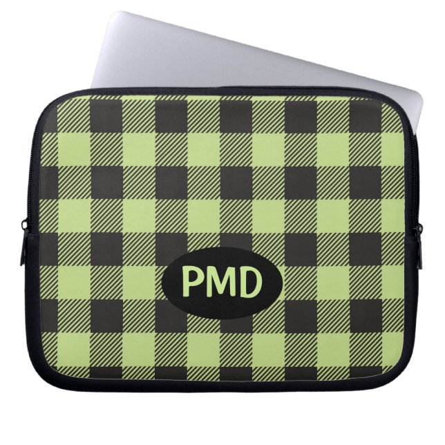 Karierte Monogramm-Initialen von Lime Green Black  Laptopschutzhülle (Vorderseite)