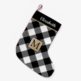Karierte Monogramm-Karo in Schwarzweiß-Buffalo Kleiner Weihnachtsstrumpf