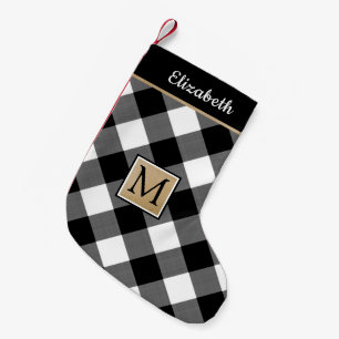 Karierte Monogramm-Karo in Schwarzweiß-Buffalo Kleiner Weihnachtsstrumpf