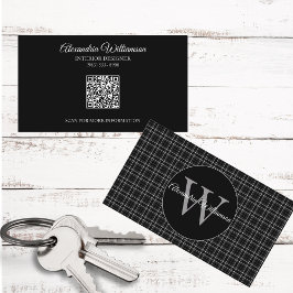 Karierte Monogramm Schwarz/Weiß Visitenkarte
