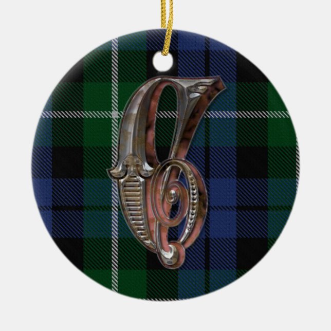 Karierte Monogrammverzierung Campbell Keramikornament (Vorne)