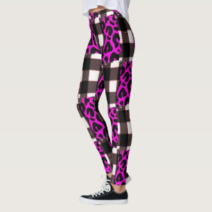 karierte Multiprint-Leggings mit rosa Leoparden Leggings