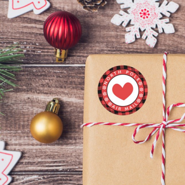 Karierte Nordpol-Luftpost Runder Aufkleber (Von Creator hochgeladen)