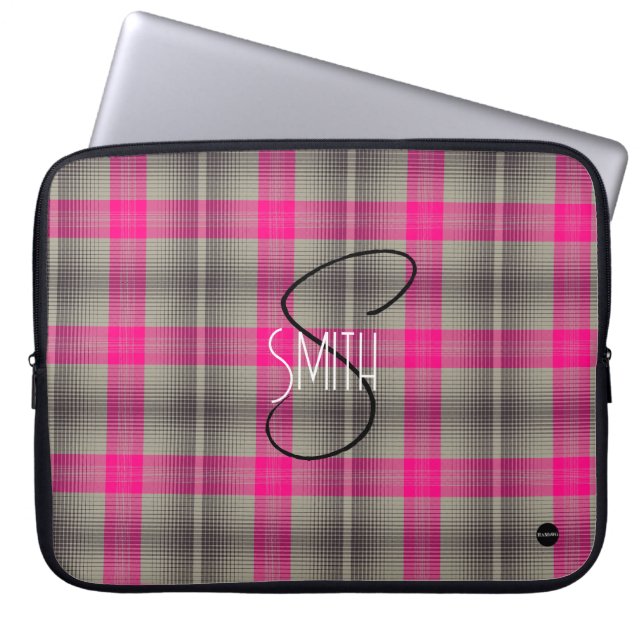 Karierte Notebook-Abdeckung mit rosa und schwarz H Laptopschutzhülle (Vorderseite)