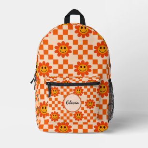 Karierte Orange Lächelnde Blumen Benutzername Bedruckter Rucksack